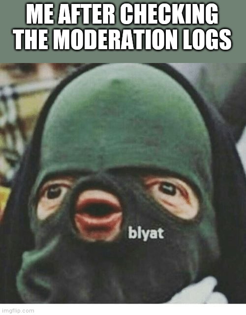 BLIN | ME AFTER CHECKING THE MODERATION LOGS | image tagged in blyat | made w/ Imgflip meme maker