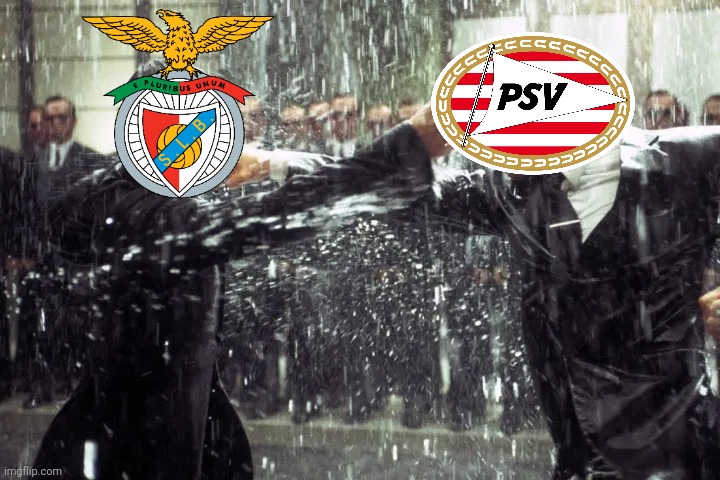 Benfica vs PSV: 2-1 in 1st leg. can the Dutchmen comeback in the 2nd leg? | image tagged in neo vs agent smith,benfica,psv,champions league,soccer,football | made w/ Imgflip meme maker