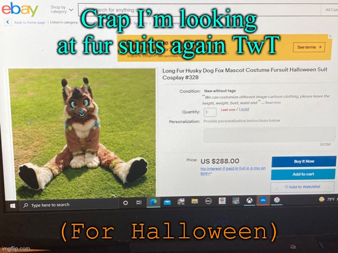 OwO |  Crap I’m looking at fur suits again TwT; (For Halloween) | image tagged in owo,fursuit,furry memes,halloween,uwu,furry | made w/ Imgflip meme maker