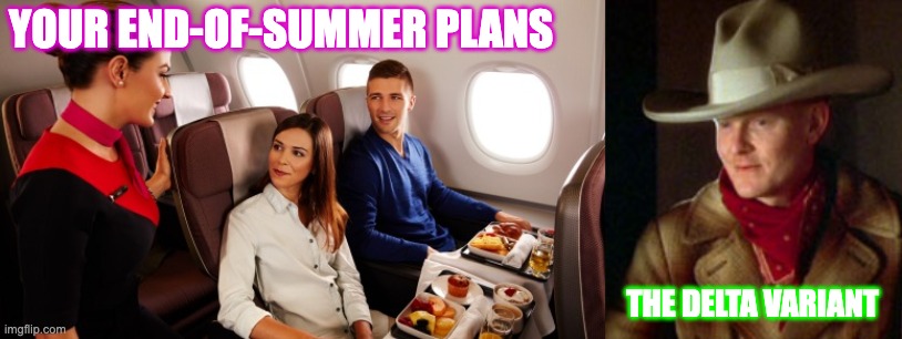 YOUR END-OF-SUMMER PLANS; THE DELTA VARIANT | image tagged in delta variant,mullholand drive cowboy | made w/ Imgflip meme maker