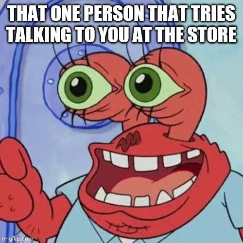AHOY SPONGEBOB | THAT ONE PERSON THAT TRIES TALKING TO YOU AT THE STORE | image tagged in ahoy spongebob | made w/ Imgflip meme maker