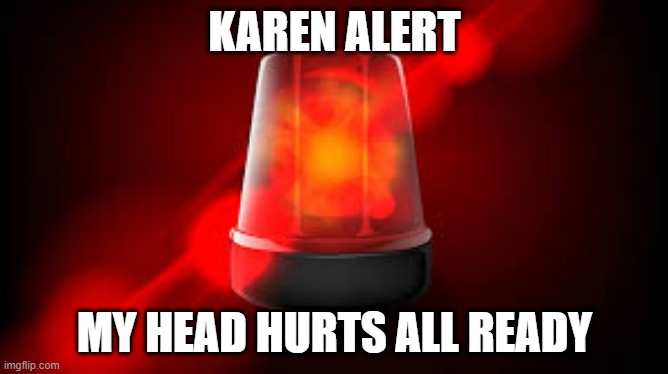 Karen Alert | KAREN ALERT; MY HEAD HURTS ALL READY | image tagged in karens,karen | made w/ Imgflip meme maker