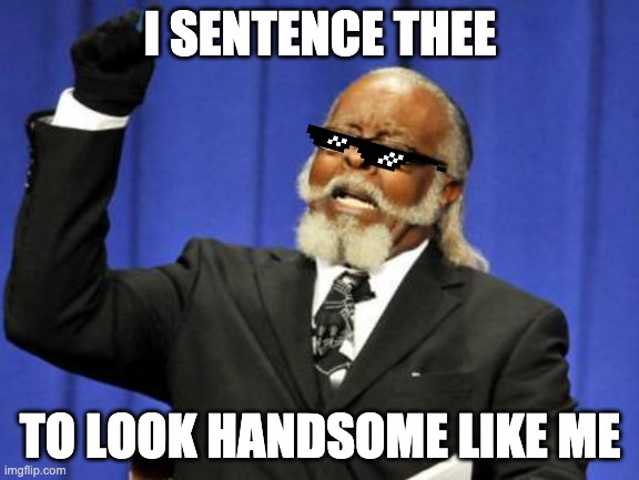 Too Damn High | I SENTENCE THEE; TO LOOK HANDSOME LIKE ME | image tagged in memes,too damn high | made w/ Imgflip meme maker