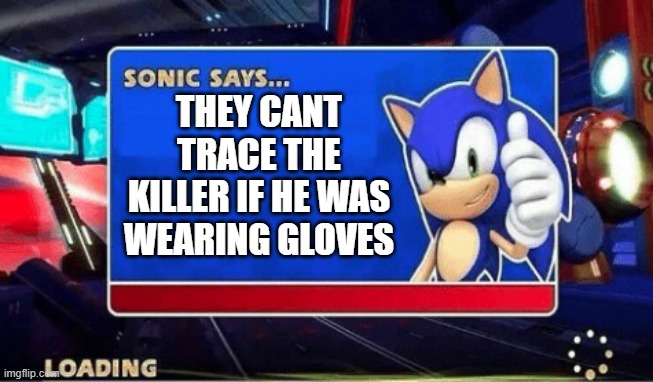 Sonic murder TIPS 101 | THEY CANT TRACE THE KILLER IF HE WAS WEARING GLOVES | image tagged in sonic says,meme,sonic boom | made w/ Imgflip meme maker