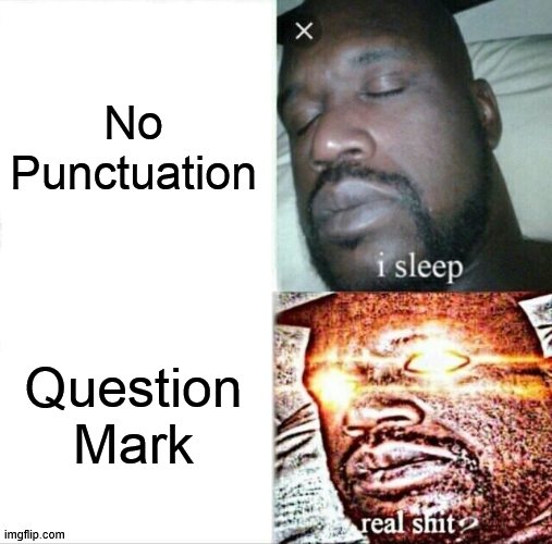 Look | No Punctuation; Question Mark | image tagged in memes,sleeping shaq | made w/ Imgflip meme maker