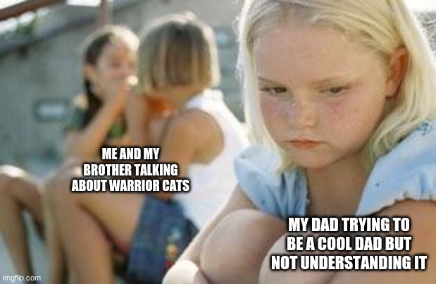 sorry dad lol |  ME AND MY BROTHER TALKING ABOUT WARRIOR CATS; MY DAD TRYING TO BE A COOL DAD BUT NOT UNDERSTANDING IT | image tagged in third wheel,warrior cats | made w/ Imgflip meme maker
