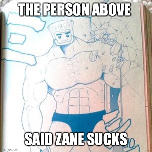 Buff zane | THE PERSON ABOVE; SAID ZANE SUCKS | image tagged in buff zane | made w/ Imgflip meme maker