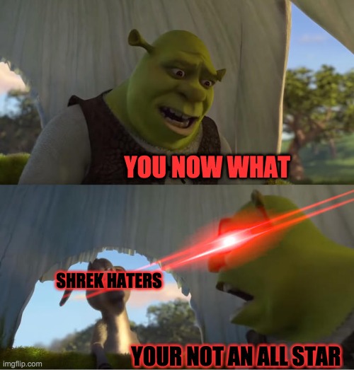 all star | YOU NOW WHAT; SHREK HATERS; YOUR NOT AN ALL STAR | image tagged in shrek for five minutes | made w/ Imgflip meme maker