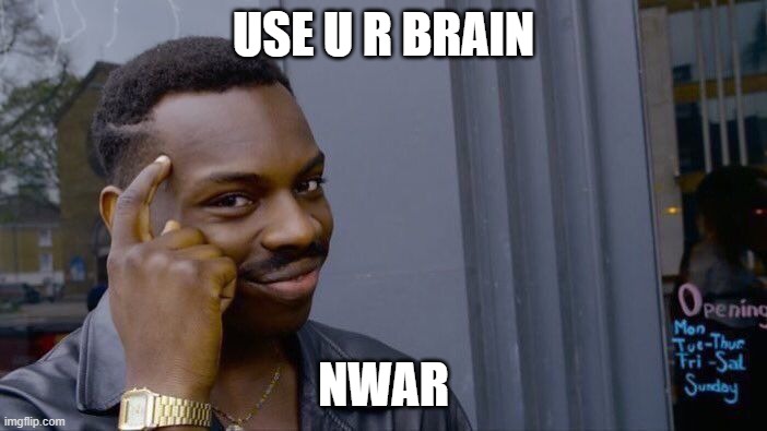 Roll Safe Think About It Meme | USE U R BRAIN; NWAR | image tagged in memes,roll safe think about it | made w/ Imgflip meme maker