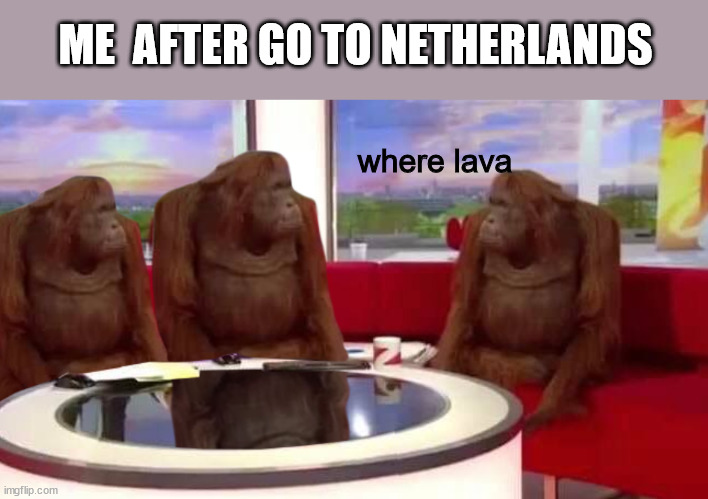 Nether MC | ME  AFTER GO TO NETHERLANDS; where lava | image tagged in where monkey,minecraft,funny memes,memes | made w/ Imgflip meme maker