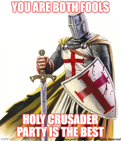 Holy Crusader | YOU ARE BOTH FOOLS HOLY CRUSADER PARTY IS THE BEST | image tagged in holy crusader | made w/ Imgflip meme maker