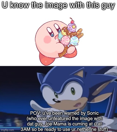 Kids, Don't - Sonic X | U know the image with this guy; POV: u’ve been warned by Sonic (who ever unfeatured the image with dat guy, Joe Mama is cuming at u at 3AM so be ready to use ur netherine stuff) | image tagged in kids don't - sonic x | made w/ Imgflip meme maker