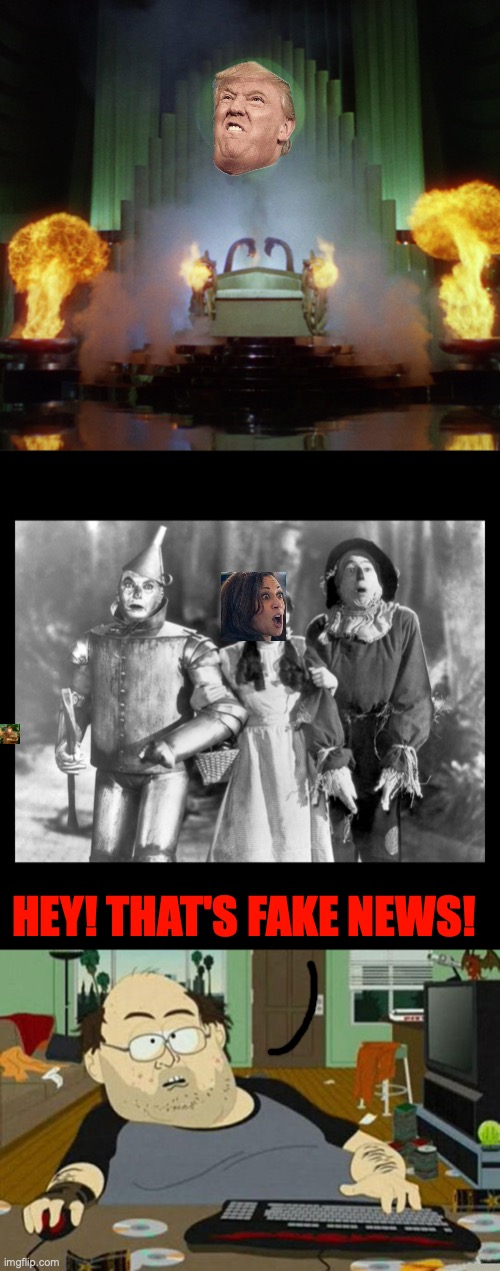 HEY! THAT'S FAKE NEWS! | image tagged in wizard of oz powerful,lions and tigers and bears oh my wizard of oz,fat nerd | made w/ Imgflip meme maker