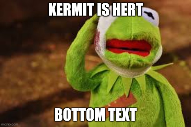 kermit is hert | KERMIT IS HERT; BOTTOM TEXT | image tagged in kermit the frog | made w/ Imgflip meme maker