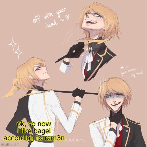 Togami | ok, so now i like bagel according to ram3n | image tagged in togami | made w/ Imgflip meme maker