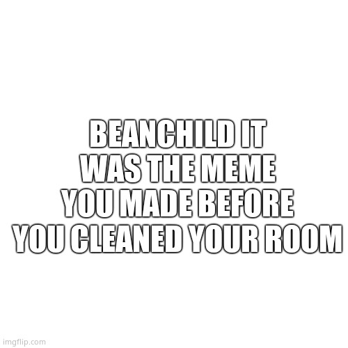 Blank Transparent Square | BEANCHILD IT WAS THE MEME YOU MADE BEFORE YOU CLEANED YOUR ROOM | image tagged in memes,blank transparent square | made w/ Imgflip meme maker