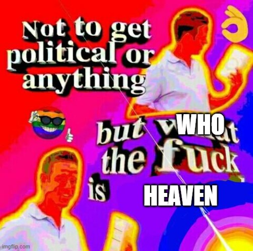 Not to get political but tf | WHO HEAVEN | image tagged in not to get political but tf | made w/ Imgflip meme maker