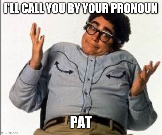 It's Pat | I'LL CALL YOU BY YOUR PRONOUN; PAT | image tagged in it's pat | made w/ Imgflip meme maker