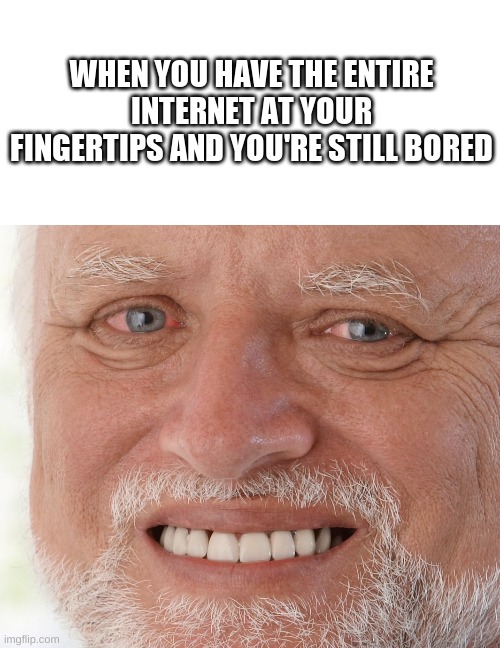 Any Suggestions? | WHEN YOU HAVE THE ENTIRE INTERNET AT YOUR FINGERTIPS AND YOU'RE STILL BORED | image tagged in blank white template,hide the pain harold | made w/ Imgflip meme maker