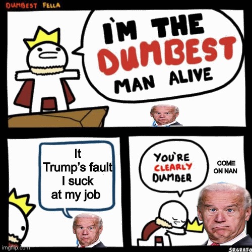 “That was like a lot of days ago” Joe Biden | It Trump’s fault I suck at my job; COME ON NAN | image tagged in i'm the dumbest man alive,joe biden,memes,politicians suck,idiot | made w/ Imgflip meme maker