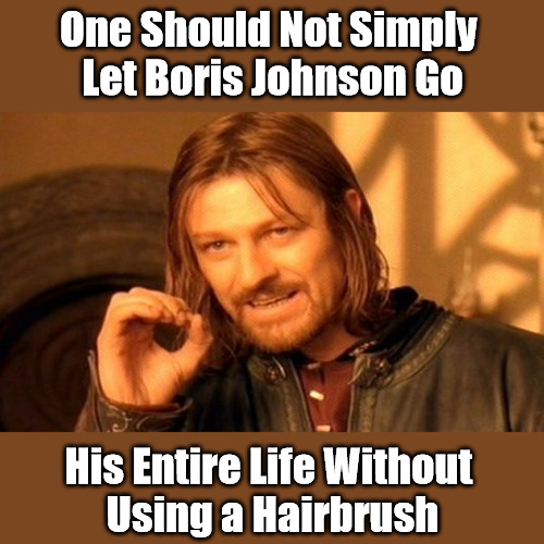 The BoJo Salon | One Should Not Simply 
Let Boris Johnson Go; His Entire Life Without 
Using a Hairbrush | image tagged in memes,one does not simply,boris johnson,hair,hairbrush,messy | made w/ Imgflip meme maker
