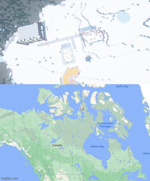 Built a small town on a Minecraft Earth map in the Canadian Archipelago | made w/ Imgflip meme maker