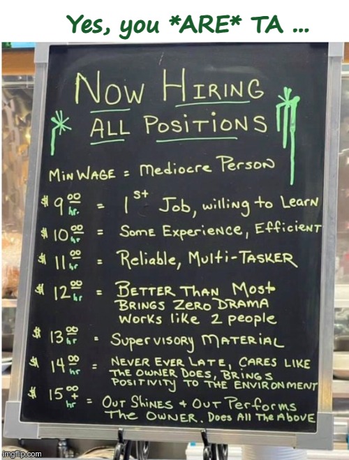 Now Hiring sign at a Florida business | Yes, you *ARE* TA ... | image tagged in assholes,wages,florida,business,rick75230 | made w/ Imgflip meme maker