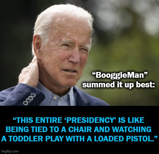 Elder Abuse, Plain & Simple, Making Jimmy Carter Look Like a Rock Star.... | “BooggieMan” summed it up best:; “THIS ENTIRE ‘PRESIDENCY’ IS LIKE 
BEING TIED TO A CHAIR AND WATCHING 
A TODDLER PLAY WITH A LOADED PISTOL.” | image tagged in politics,joe biden,dementia,democrat party,jimmy carter | made w/ Imgflip meme maker