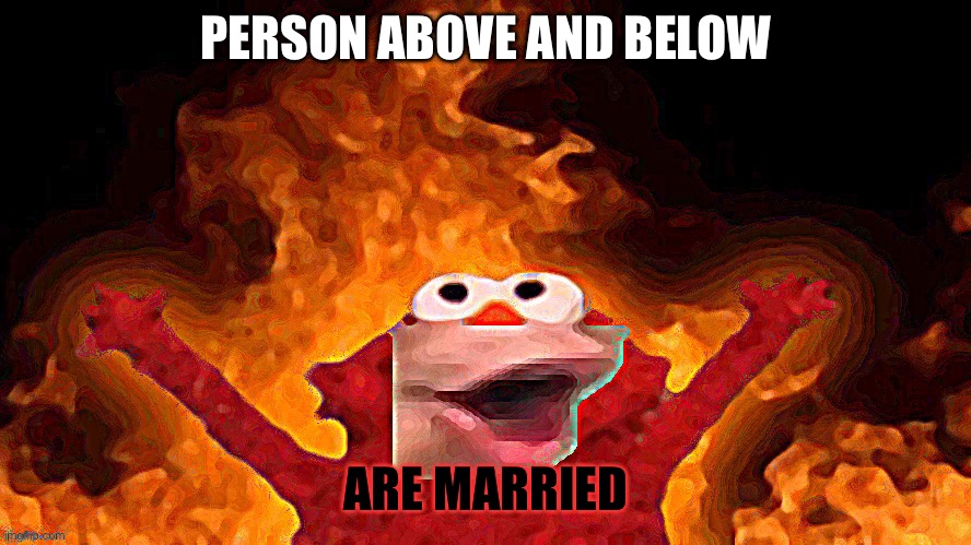 Elmo pog | PERSON ABOVE AND BELOW; ARE MARRIED | image tagged in elmo pog | made w/ Imgflip meme maker