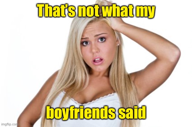 Dumb Blonde | That’s not what my boyfriends said | image tagged in dumb blonde | made w/ Imgflip meme maker