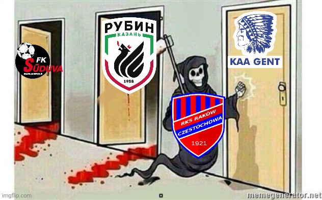 Rakow's Conference League adventure in one picture | image tagged in grim reaper knocking door,rakow,conference league,football,soccer,memes | made w/ Imgflip meme maker
