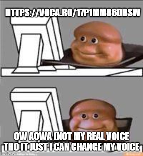 Loafer on his first computer | HTTPS://VOCA.RO/17P1MM86DBSW; OW AOWA (NOT MY REAL VOICE THO IT JUST I CAN CHANGE MY VOICE | image tagged in loafer on his first computer | made w/ Imgflip meme maker