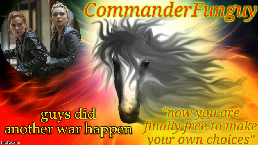 wot happened today | guys did another war happen | image tagged in commanderfunguy black widow announcement template thx gummie | made w/ Imgflip meme maker