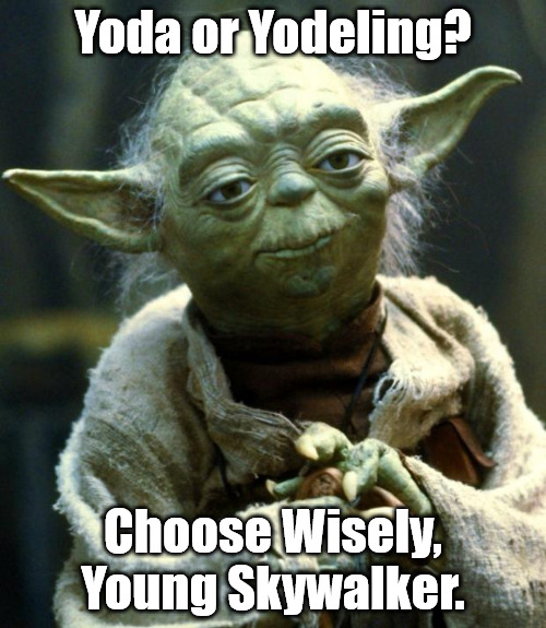 Life's Big Decisions | Yoda or Yodeling? Choose Wisely, Young Skywalker. | image tagged in memes,star wars yoda,yoda,yodeling,good decisions,bad decisions | made w/ Imgflip meme maker