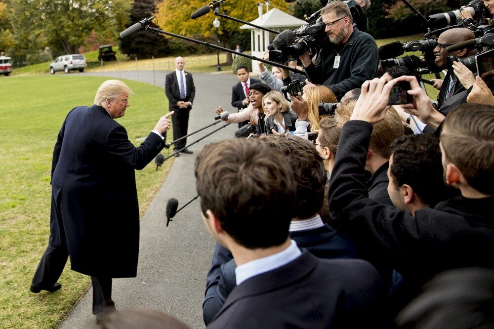 High Quality Trump taking in the press Blank Meme Template