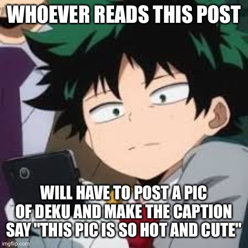 Deku dissapointed | WHOEVER READS THIS POST; WILL HAVE TO POST A PIC OF DEKU AND MAKE THE CAPTION SAY "THIS PIC IS SO HOT AND CUTE" | image tagged in deku dissapointed | made w/ Imgflip meme maker