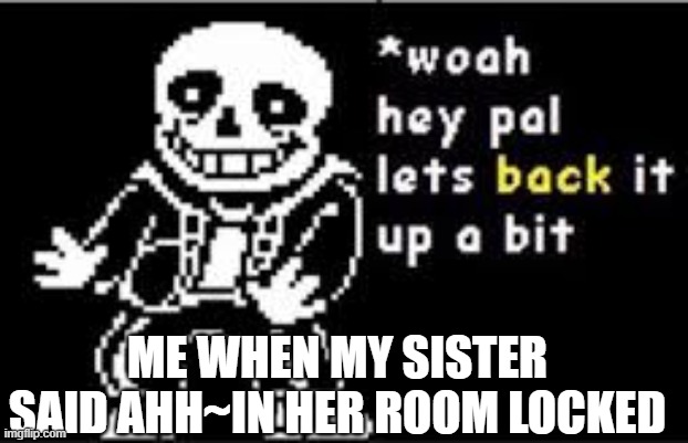 bruh | ME WHEN MY SISTER SAID AHH~IN HER ROOM LOCKED | image tagged in woah hey pal lets back it up a bit | made w/ Imgflip meme maker