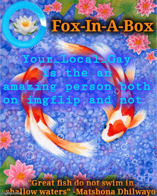 Your_Local_Gay is the an amazing person both on imgflip and not | image tagged in fox-in-a-box fish temp | made w/ Imgflip meme maker
