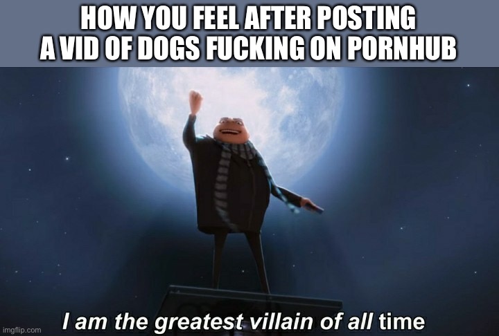 Animal porn is better than human porn | HOW YOU FEEL AFTER POSTING A VID OF DOGS FUCKING ON PORNHUB | image tagged in i am the greatest villain of all time | made w/ Imgflip meme maker