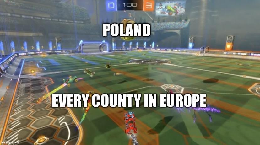 Welp, Poland’s dead again. | POLAND; EVERY COUNTY IN EUROPE | image tagged in oh no | made w/ Imgflip meme maker