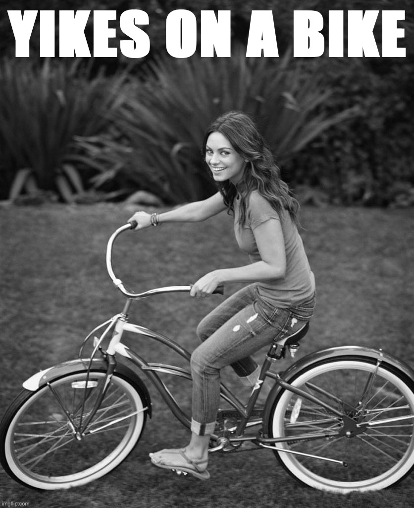 High Quality Mila Kunis yikes on a bike Blank Meme Template