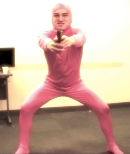 Pink guy with a gun Blank Meme Template