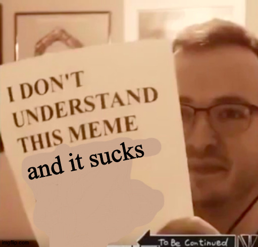 i dont understand this meme | and it sucks | image tagged in i dont understand this meme | made w/ Imgflip meme maker