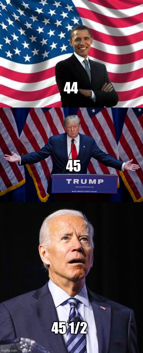 When you are not all there | 44; 45; 45 1/2 | image tagged in obama 44,trump 45,biden 45 1/2,not a full deck | made w/ Imgflip meme maker