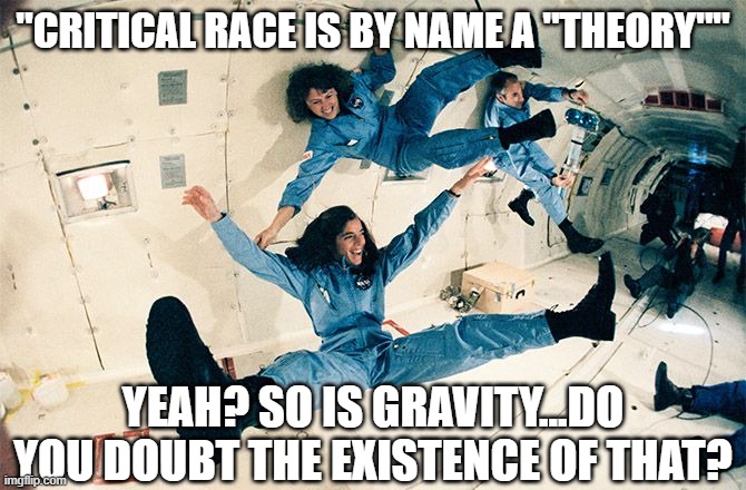"CRITICAL RACE IS BY NAME A "THEORY"" YEAH? SO IS GRAVITY...DO YOU DOUBT THE EXISTENCE OF THAT? | made w/ Imgflip meme maker