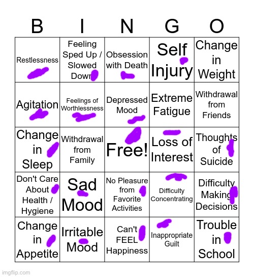 Bingo… | image tagged in depression bingo 1 | made w/ Imgflip meme maker
