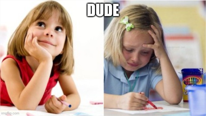 Dreaming Crying Writing Girl | DUDE | image tagged in dreaming crying writing girl | made w/ Imgflip meme maker