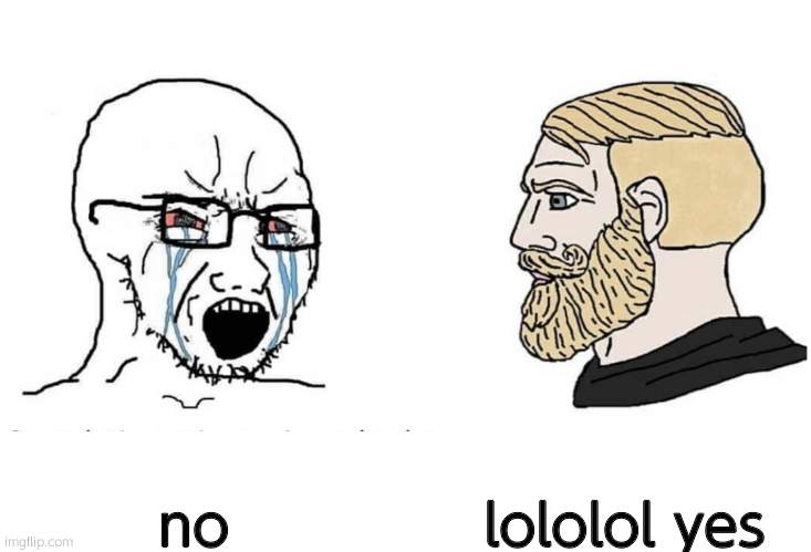 Soyboy Vs Yes Chad | no lololol yes | image tagged in soyboy vs yes chad | made w/ Imgflip meme maker