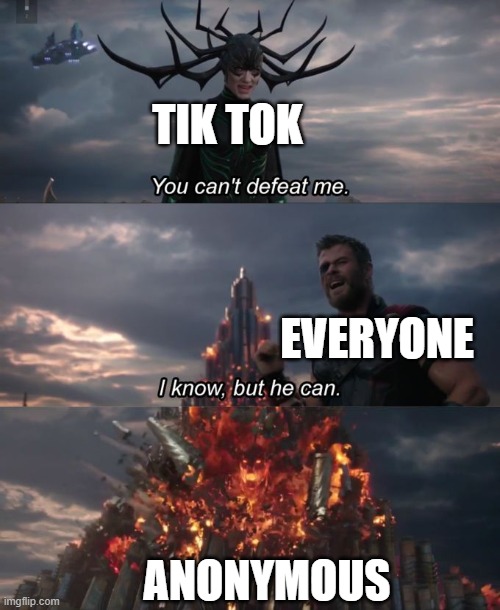 You can't defeat me | TIK TOK EVERYONE ANONYMOUS | image tagged in you can't defeat me | made w/ Imgflip meme maker