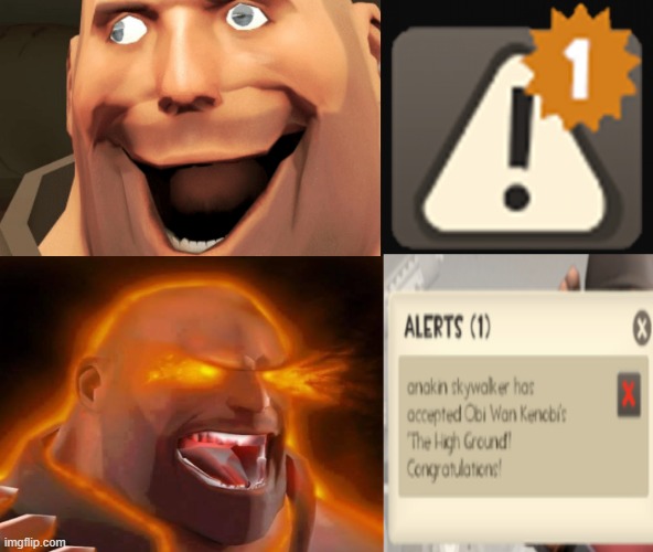 You have new alerts! visit the main menu to check them. | image tagged in tf2,tf2 heavy,memes | made w/ Imgflip meme maker